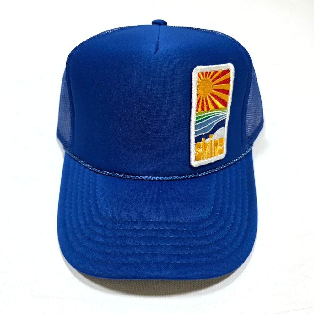 Port Sandz Trucker Surfer Hat Blue Shine Sun Patch Snapback Mesh Cap Mesh Beach